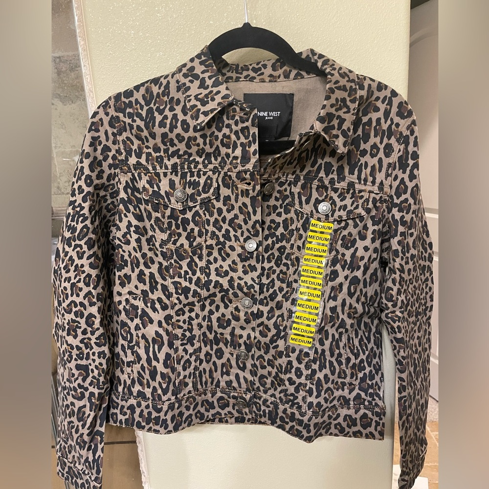 Nine West Jeans Leopard Denim Jacket Sz M